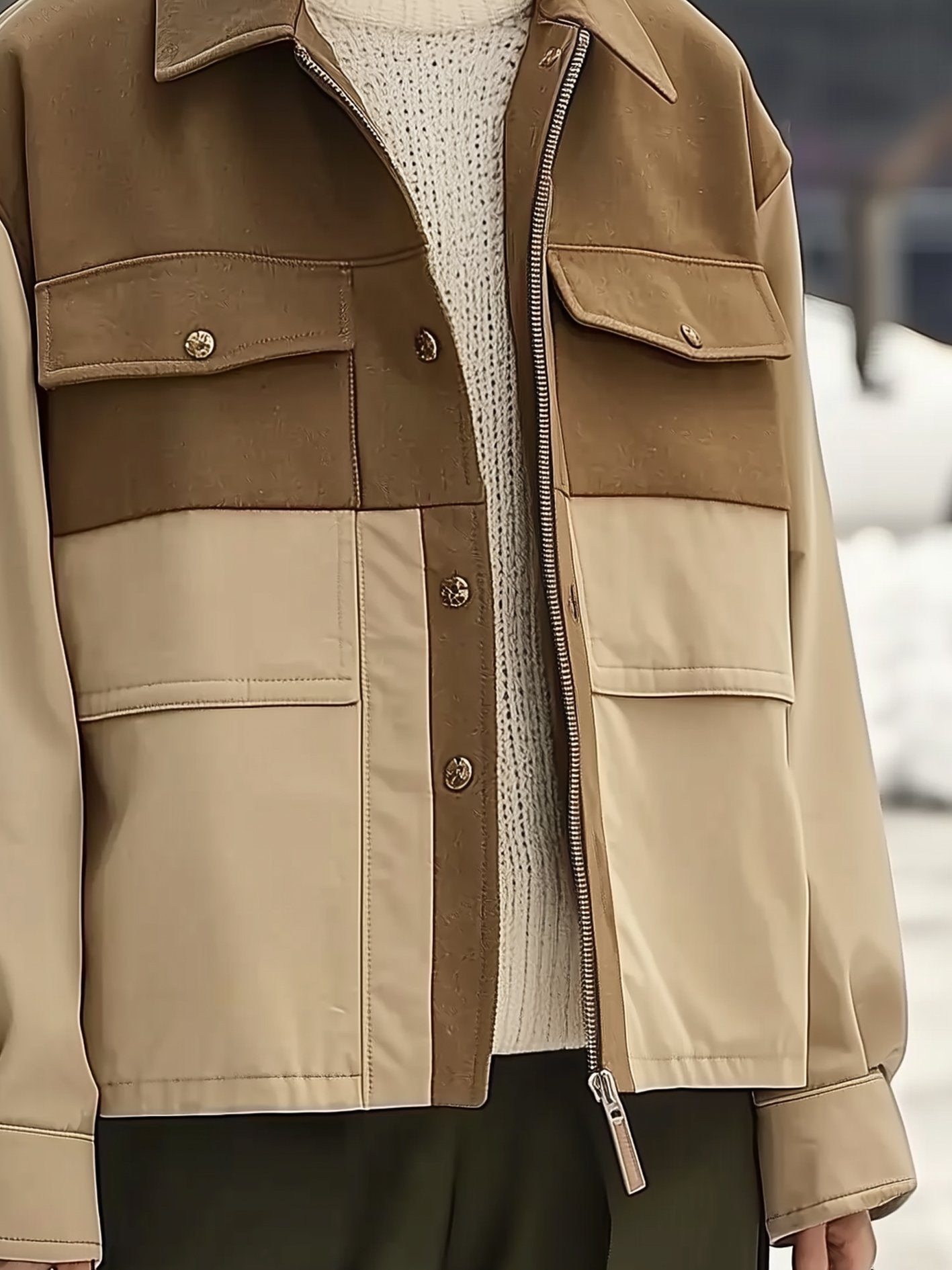 Tan Contrast Multi-Pocket Overcoat