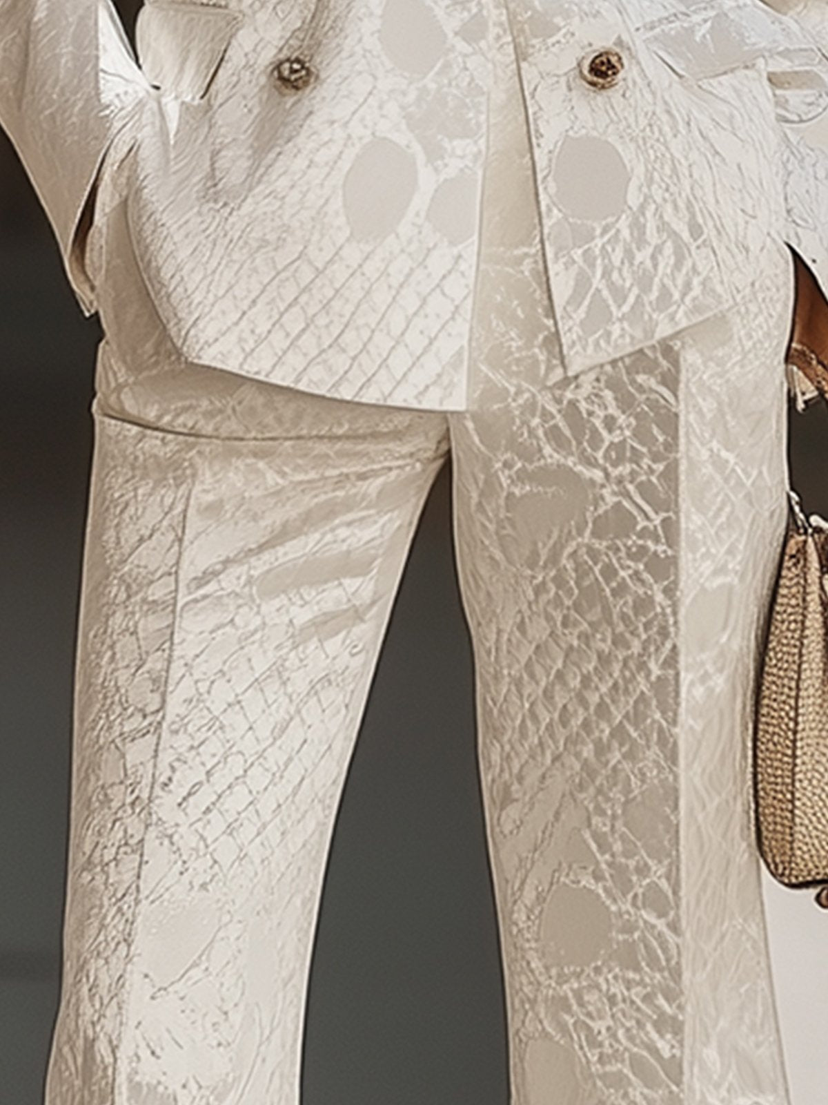 Unusual Pants In A White Satin Print