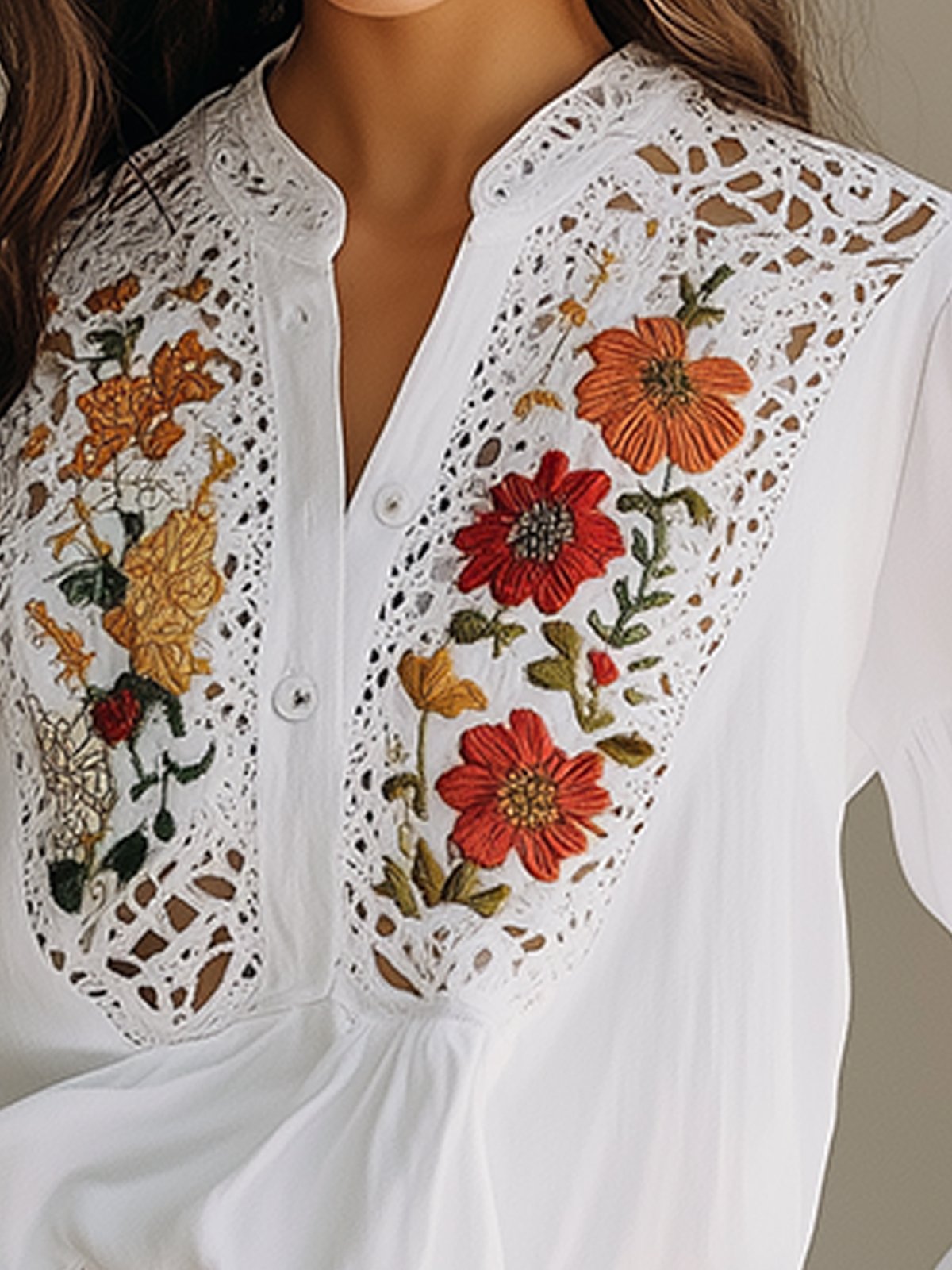 Fashion Flower Embroidered Shirt