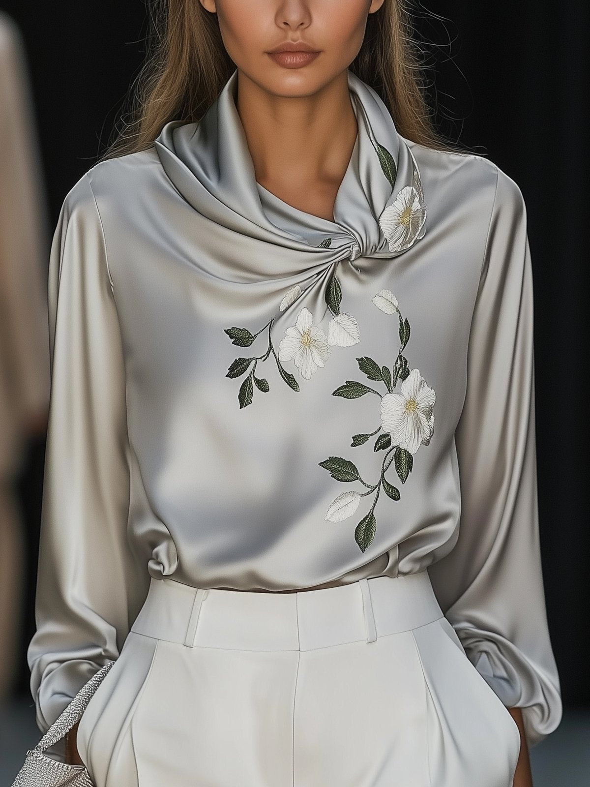 Elegant Satin Embroidered Shirt