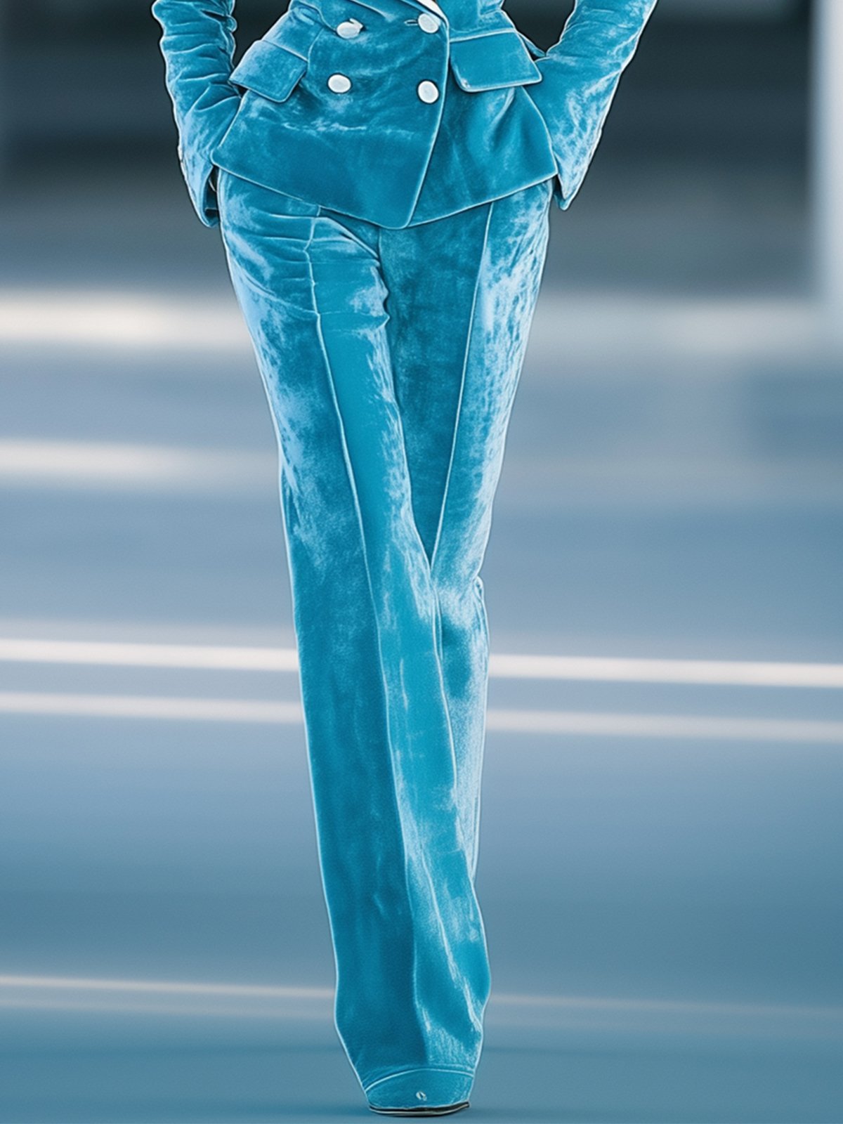 Stylish Blue Velvet Pants