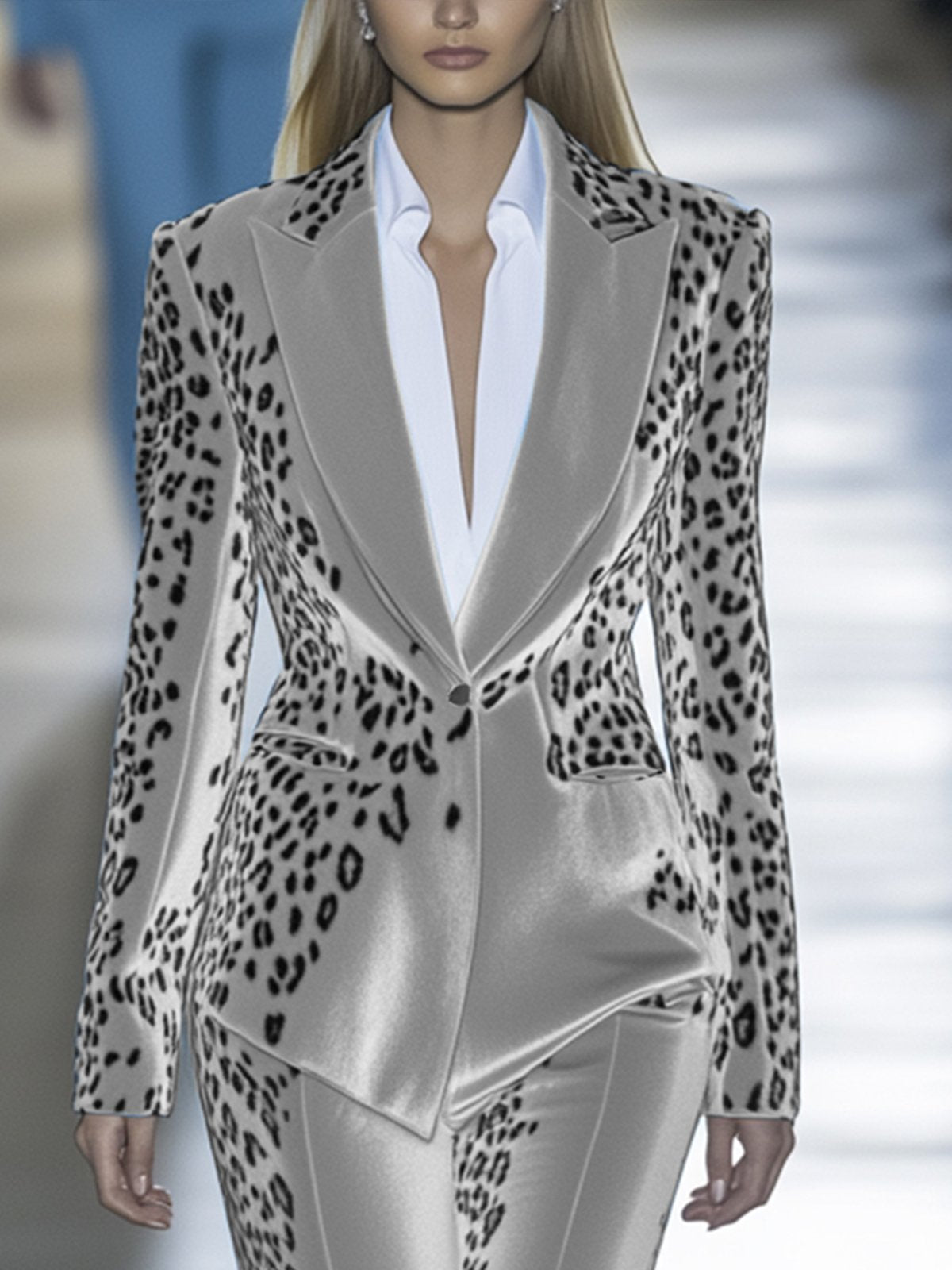 Classic Gray Velvet Leopard Print Suit