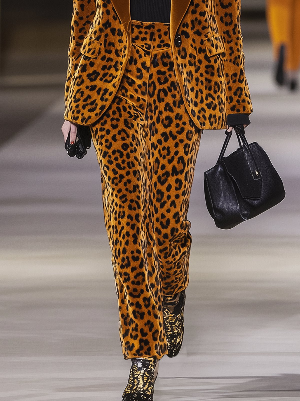 Orange Velvet Leopard Print Pants