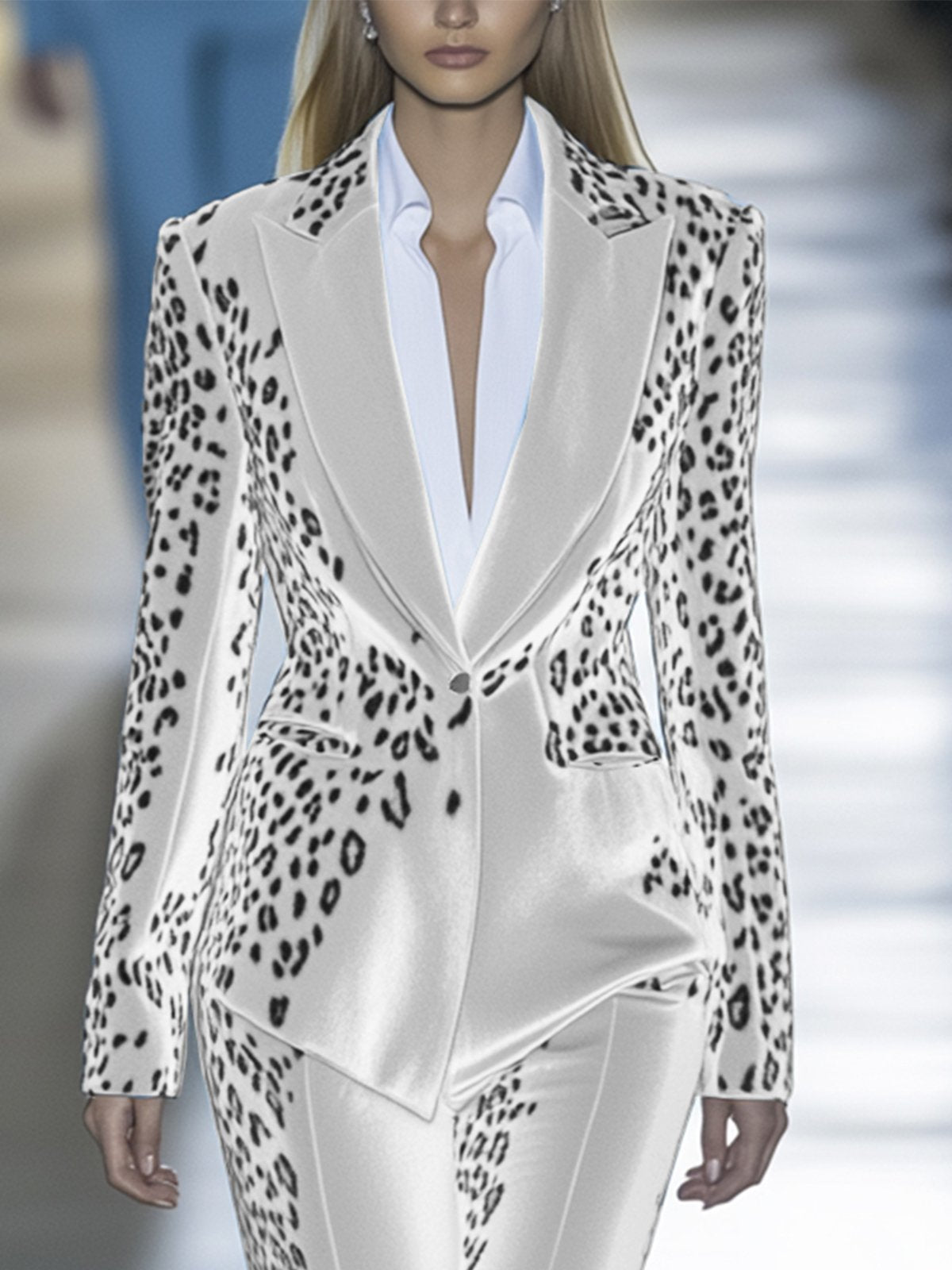 White Velvet Leopard Print Blazer