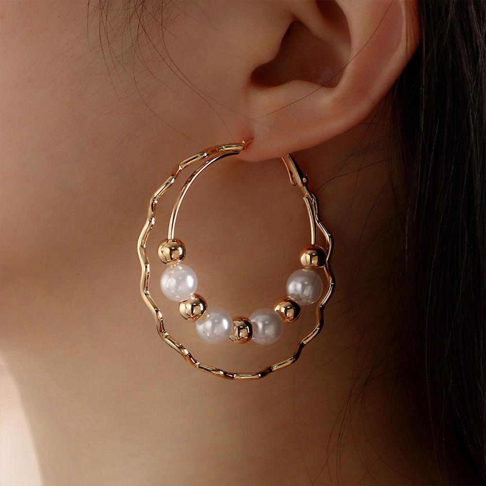 Double Layer Pearl Hoop Earrings