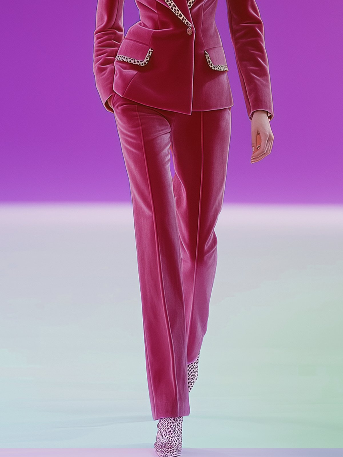 Comfortable Pink Velvet Suit With Leopard Print