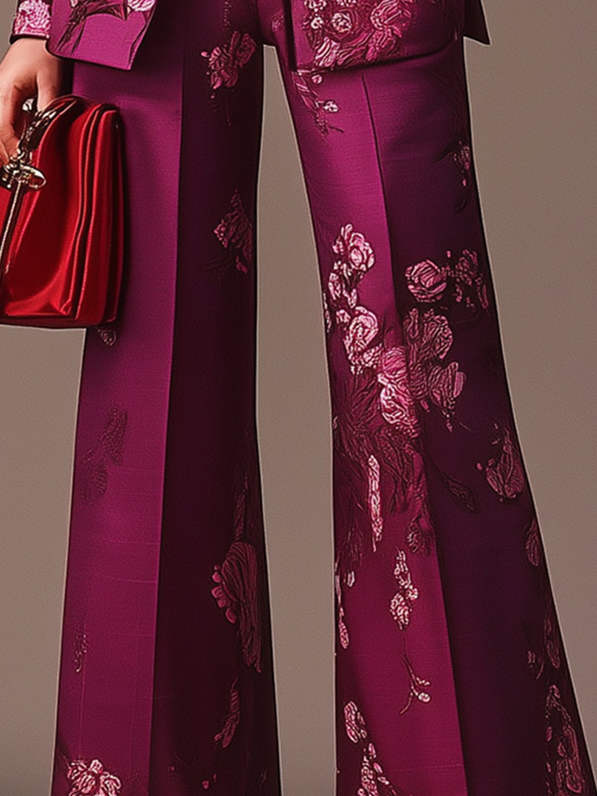 Premium Purple Satin Floral Print Pants