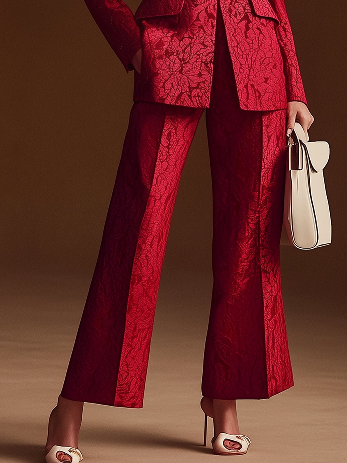 Striking Satin Red Printed Suit