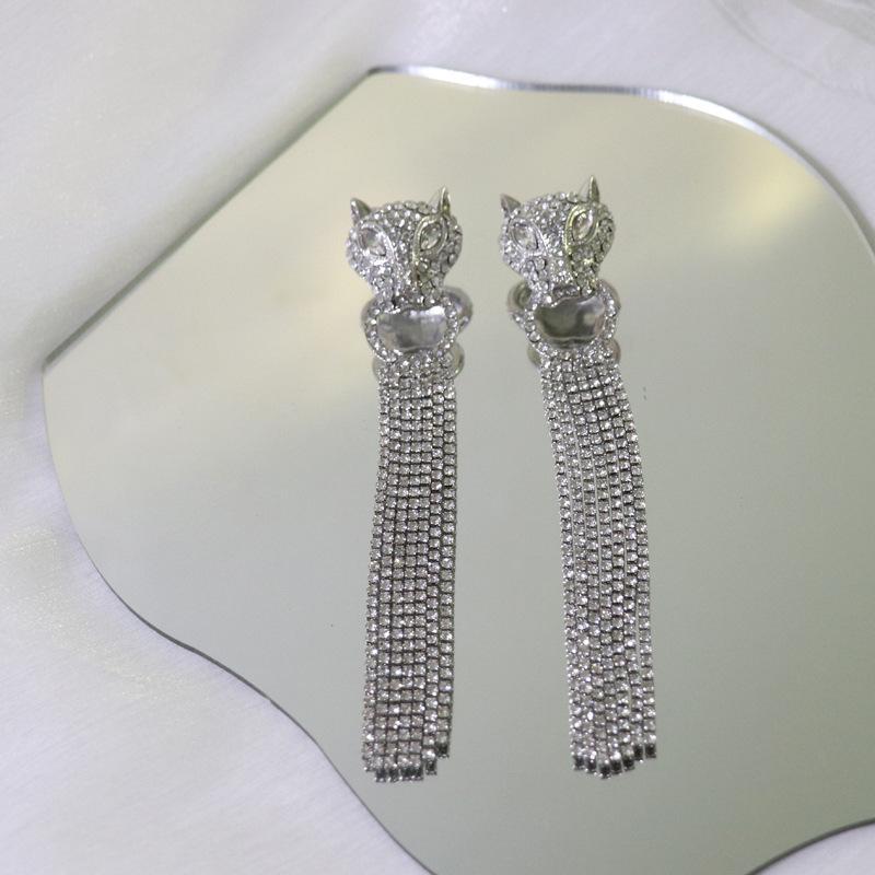 Leopard Diamond Tassel Earrings