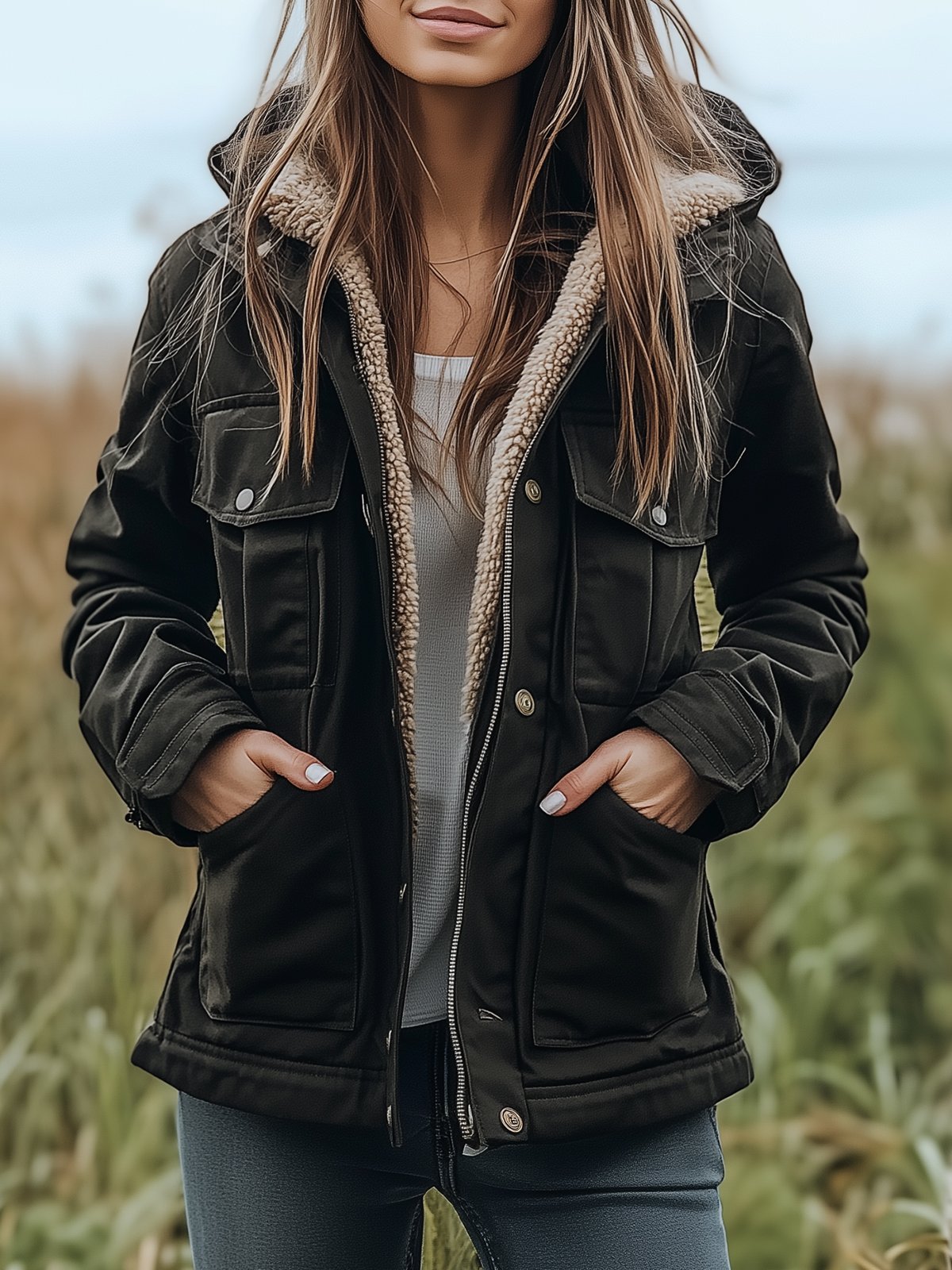 Vintage Work Jacket With Sherpa Lining