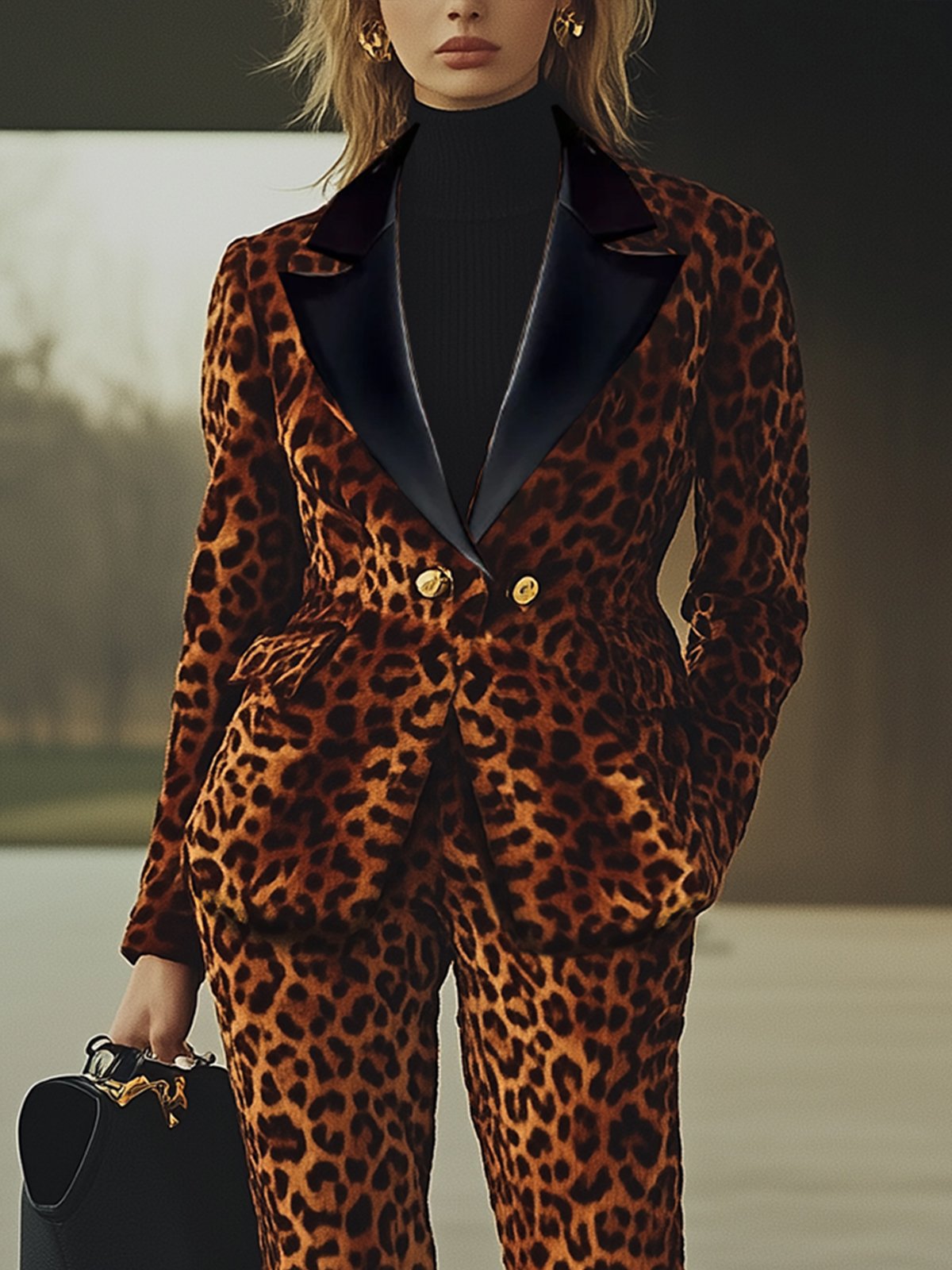 Elegant Velvet Leopard Print Blazer