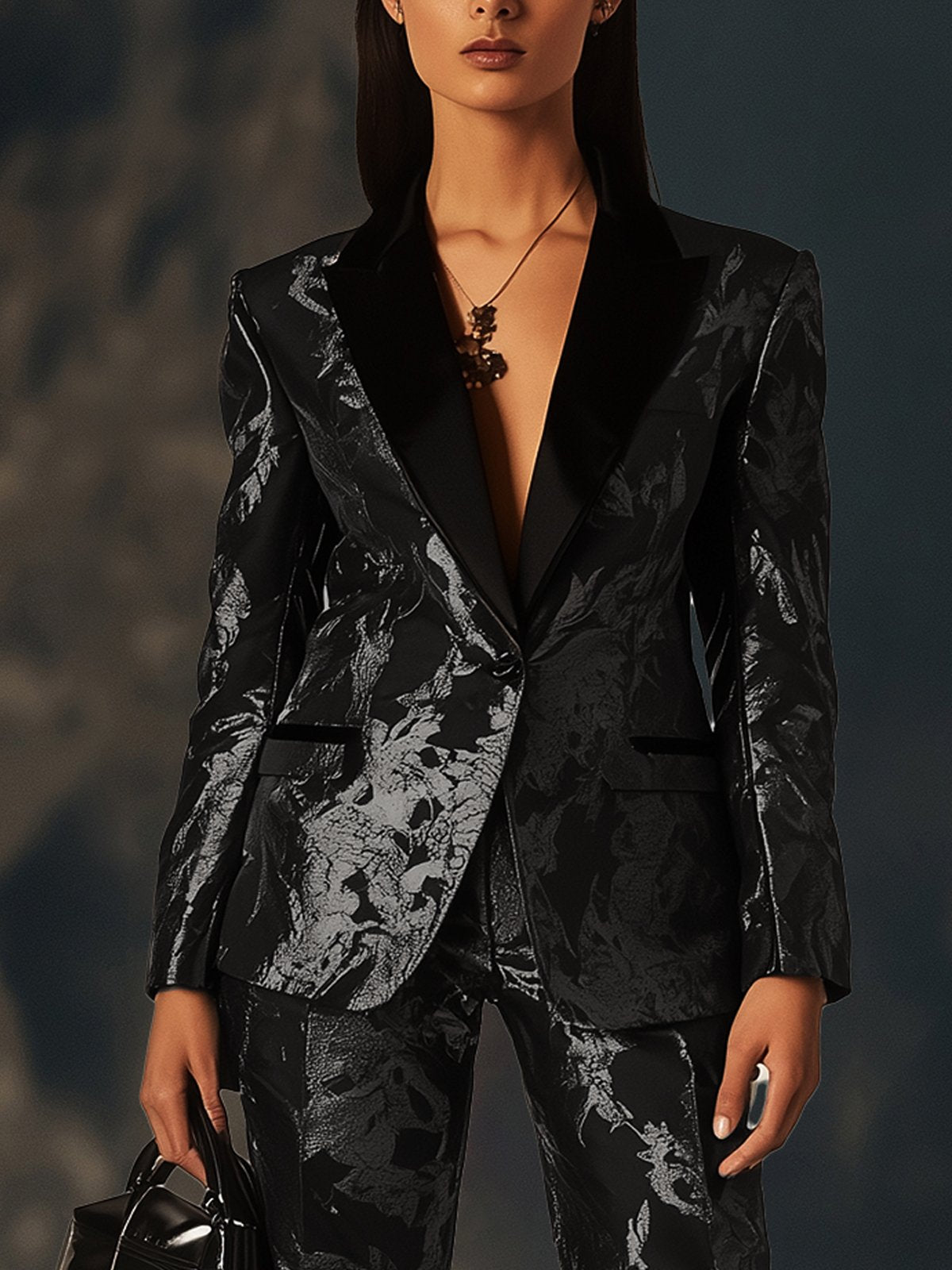 Fashion Silver Printed Black Blazer