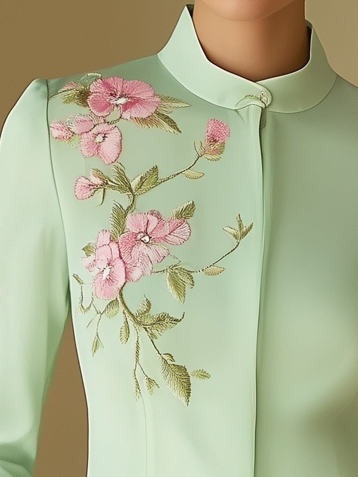 Light Green Embroidered Floral Blouse