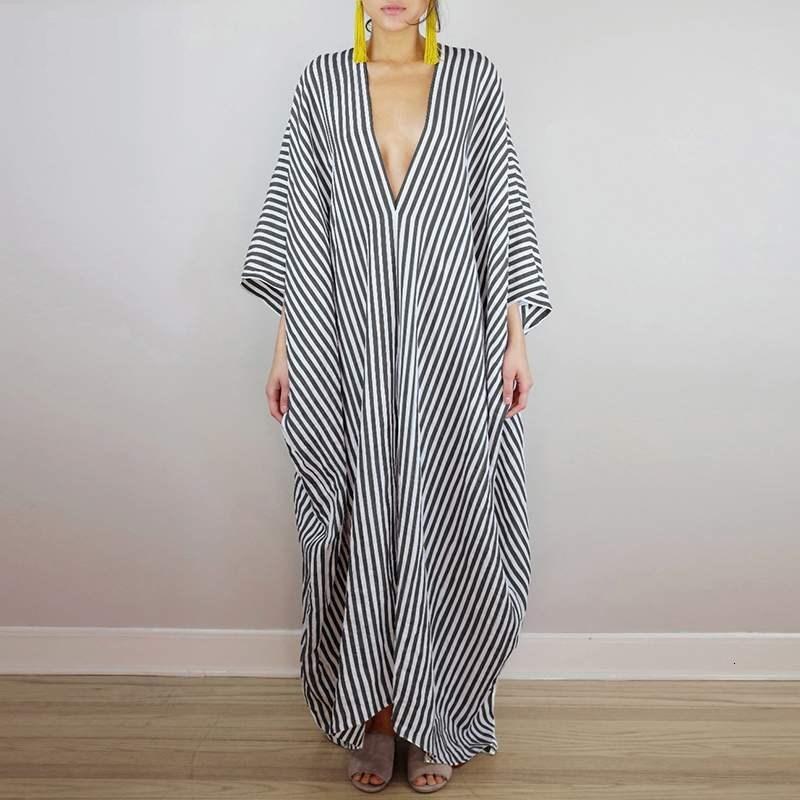 Batwing Sleeves Loose Striped Maxi Dresses