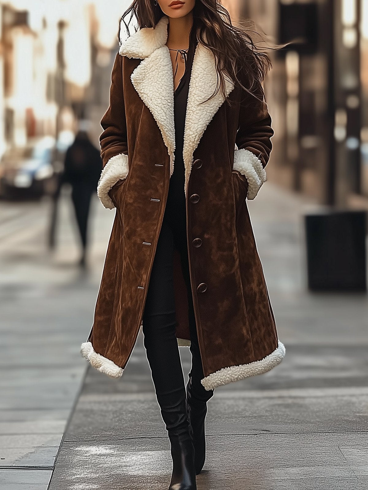 Suede Coat With Fur Lining And Fur Trim