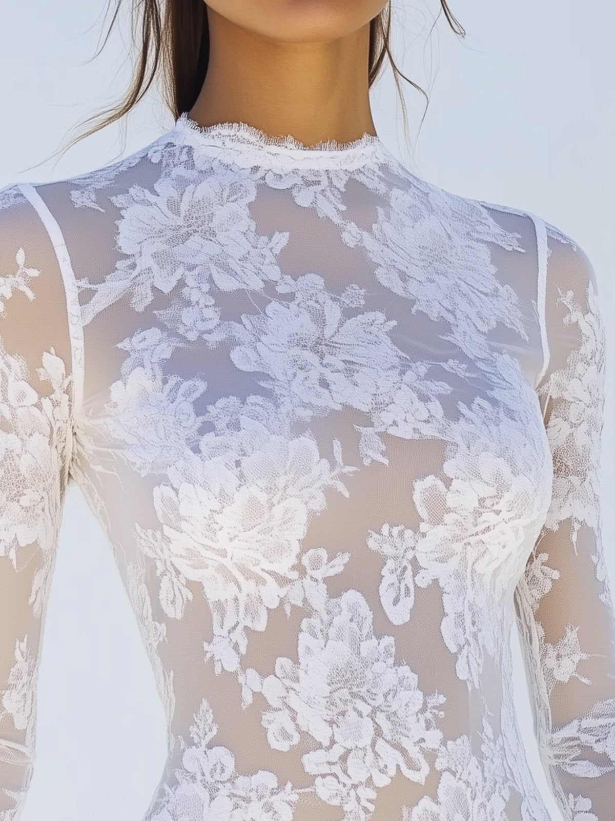 Fashion White Lace Long Sleeve T-shirt