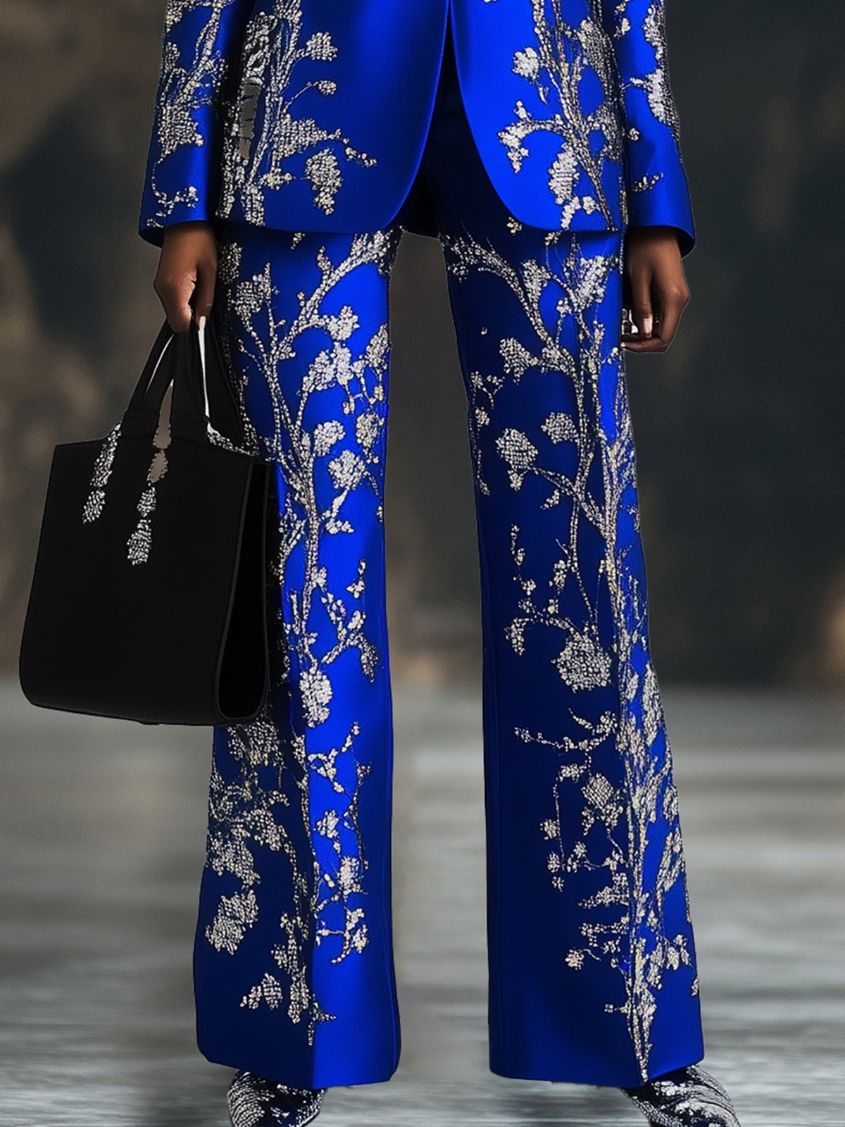 Chic Royal Blue And Silver Printed Pants