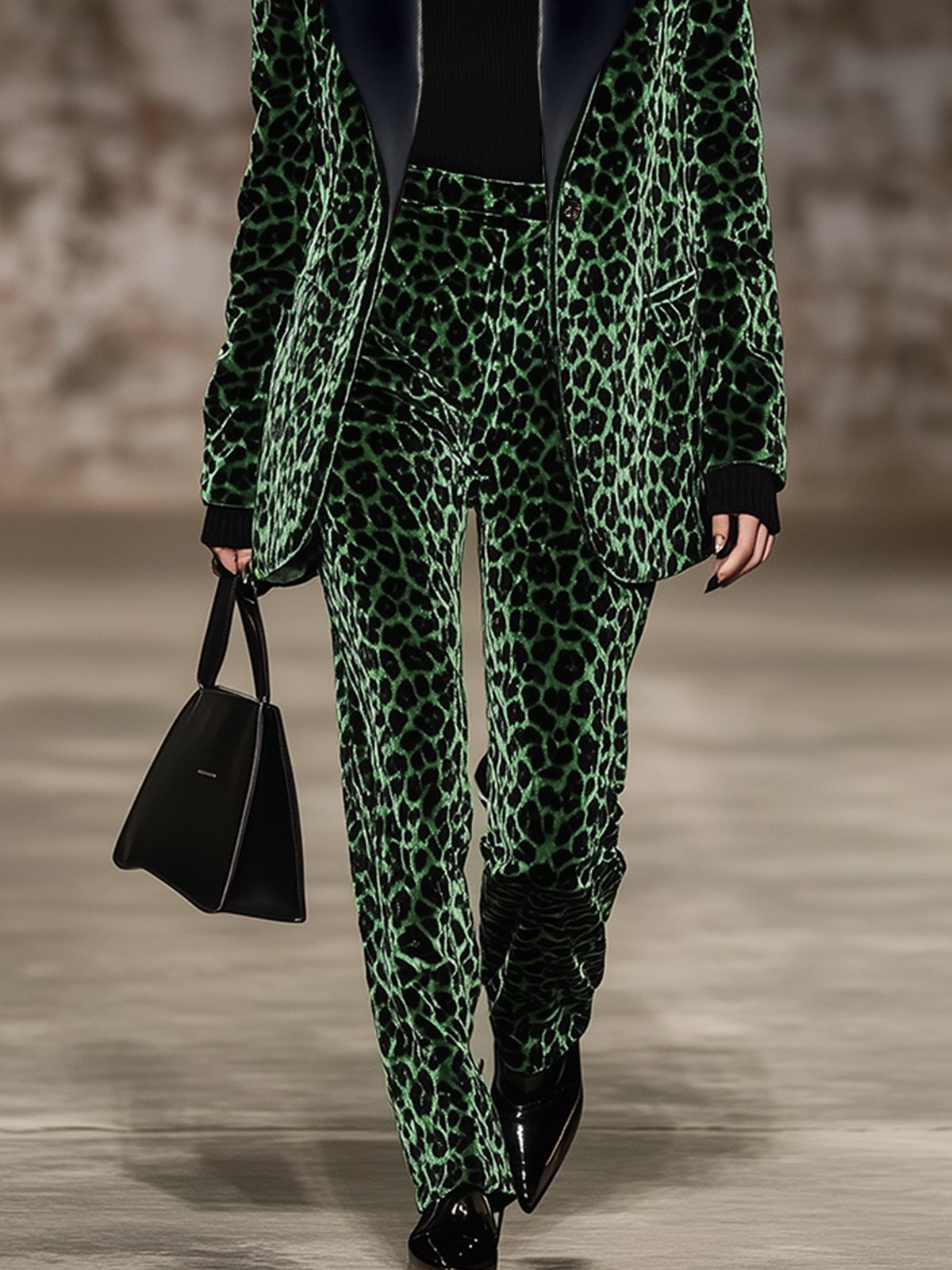 Cotton Velvet Leopard Jacket - Green main image 1