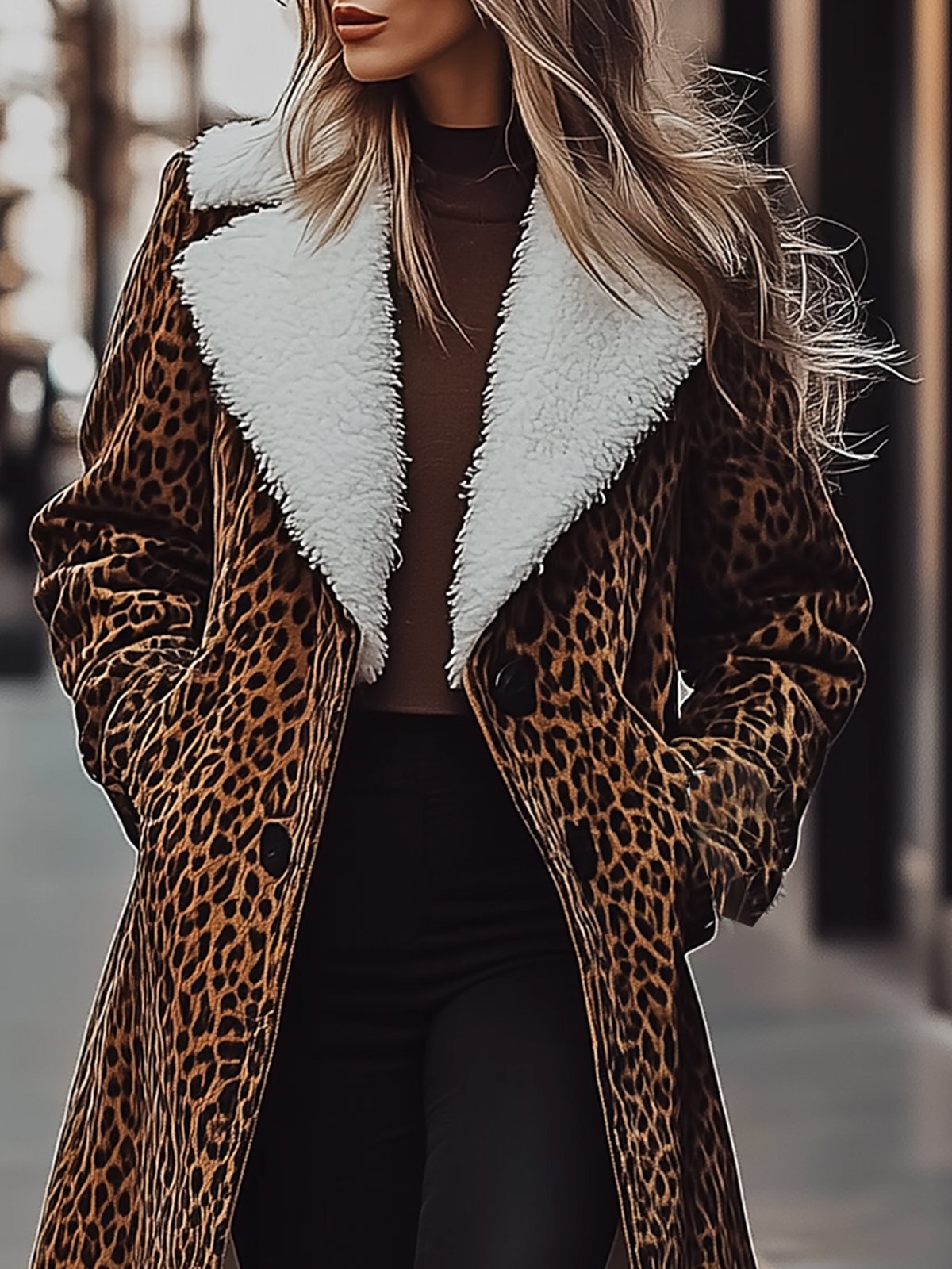 Leopard Print Velvet Thickened Warm Coat