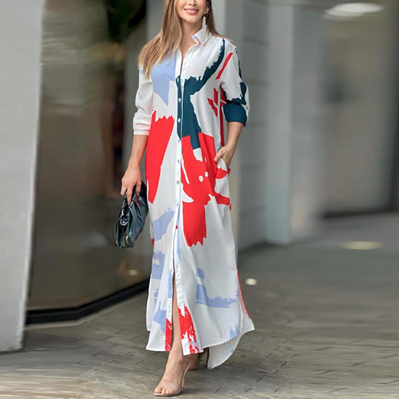 Printed Wide Leg Loose Lapel Collar Jumpsuits