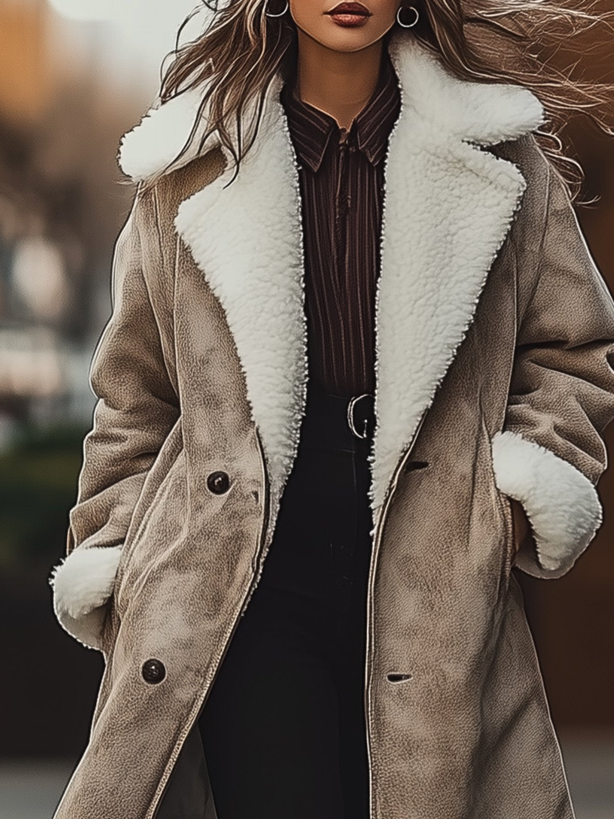 Vintage Suede Thickened Warm Coat With Fur Collar