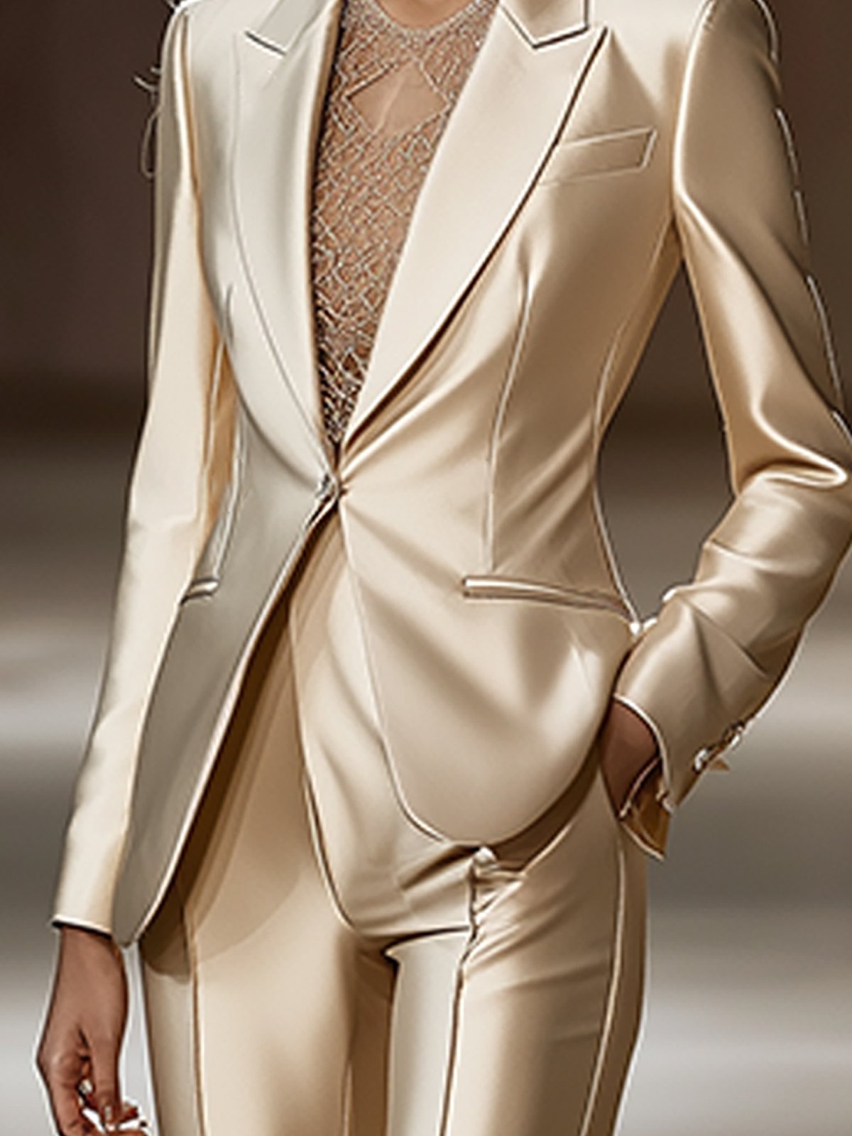 Chic Beige Satin Blazer