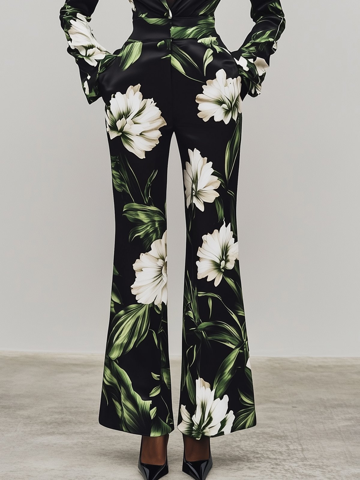 Tropical Floral Print Satin Jumpsuit