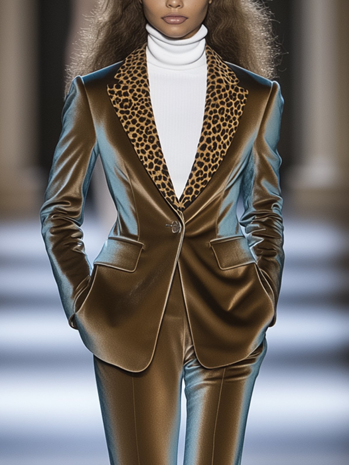 Brown Velvet Leopard Print Suit