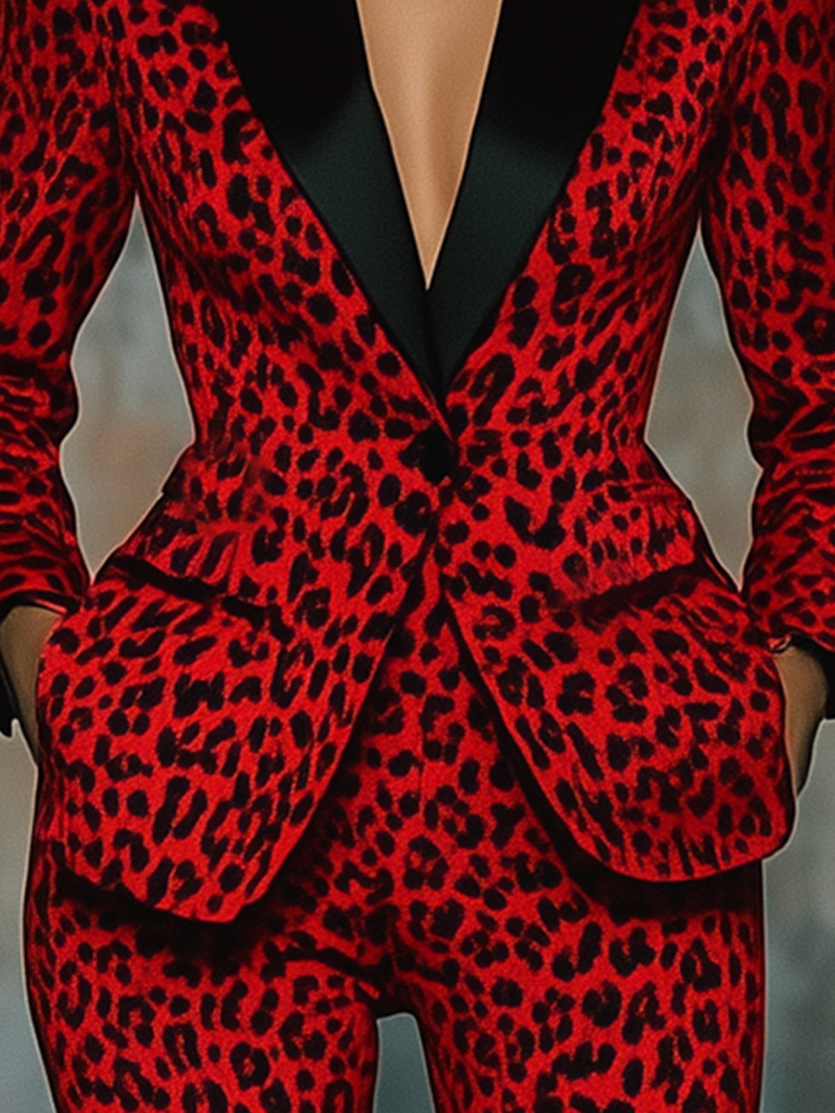 High Quality Red Satin Leopard Print Blazer