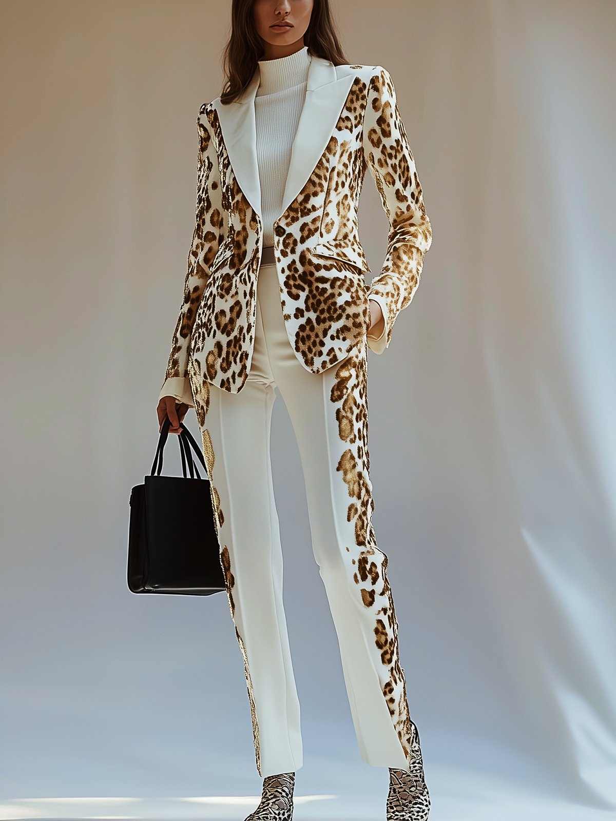 Classic White Velvet Leopard Print Suit