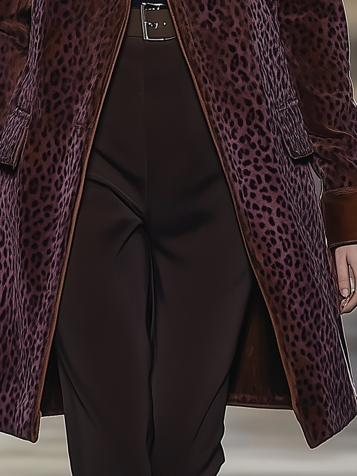 Purple Leopard Print Coat With Brown Trim Design