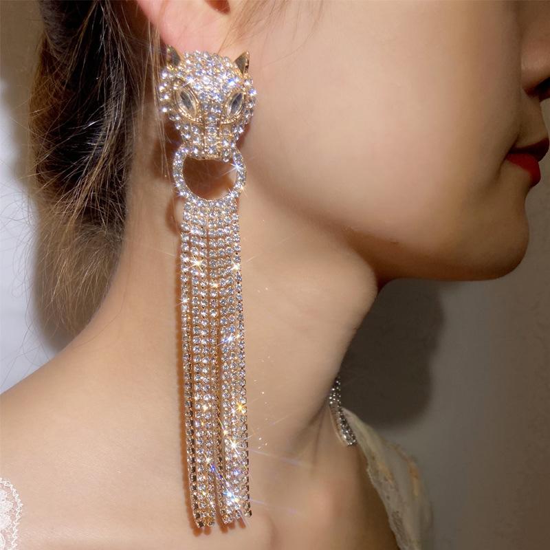 Leopard Diamond Tassel Earrings