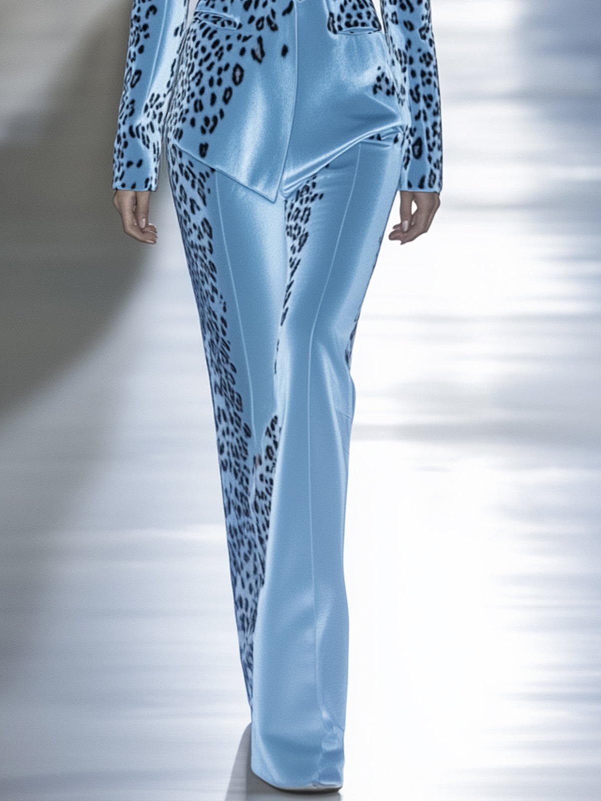 Sky Blue Velvet Leopard Print Pants