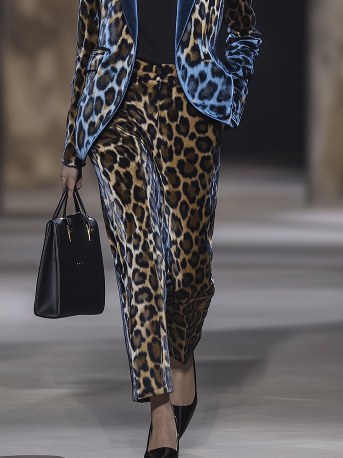 Velvet Colorblock Leopard Print Blazer And Pants Suit