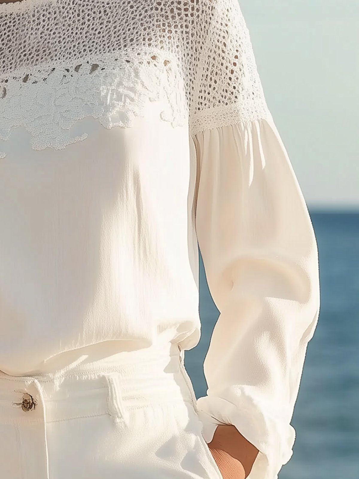 Elegant White Blouse With Crochet Lace Details