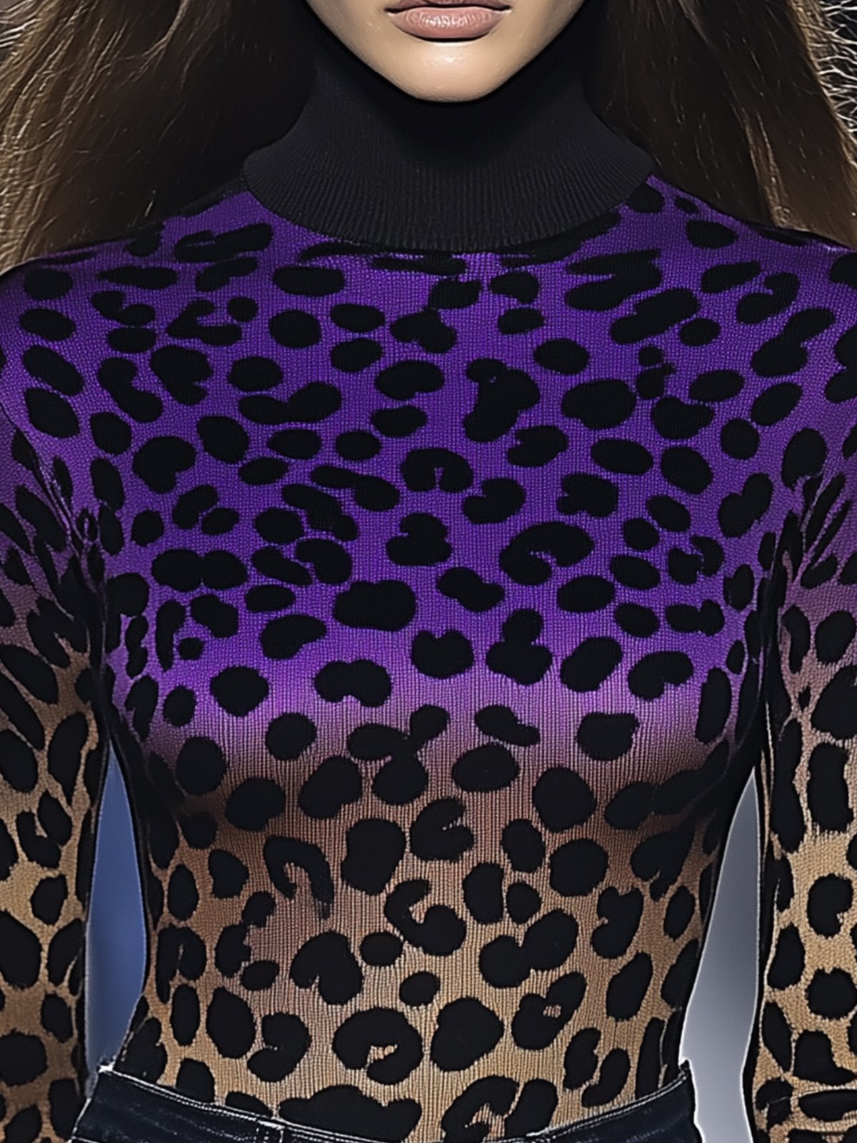 Fashionable Purple Leopard Print Stretch T-shirt