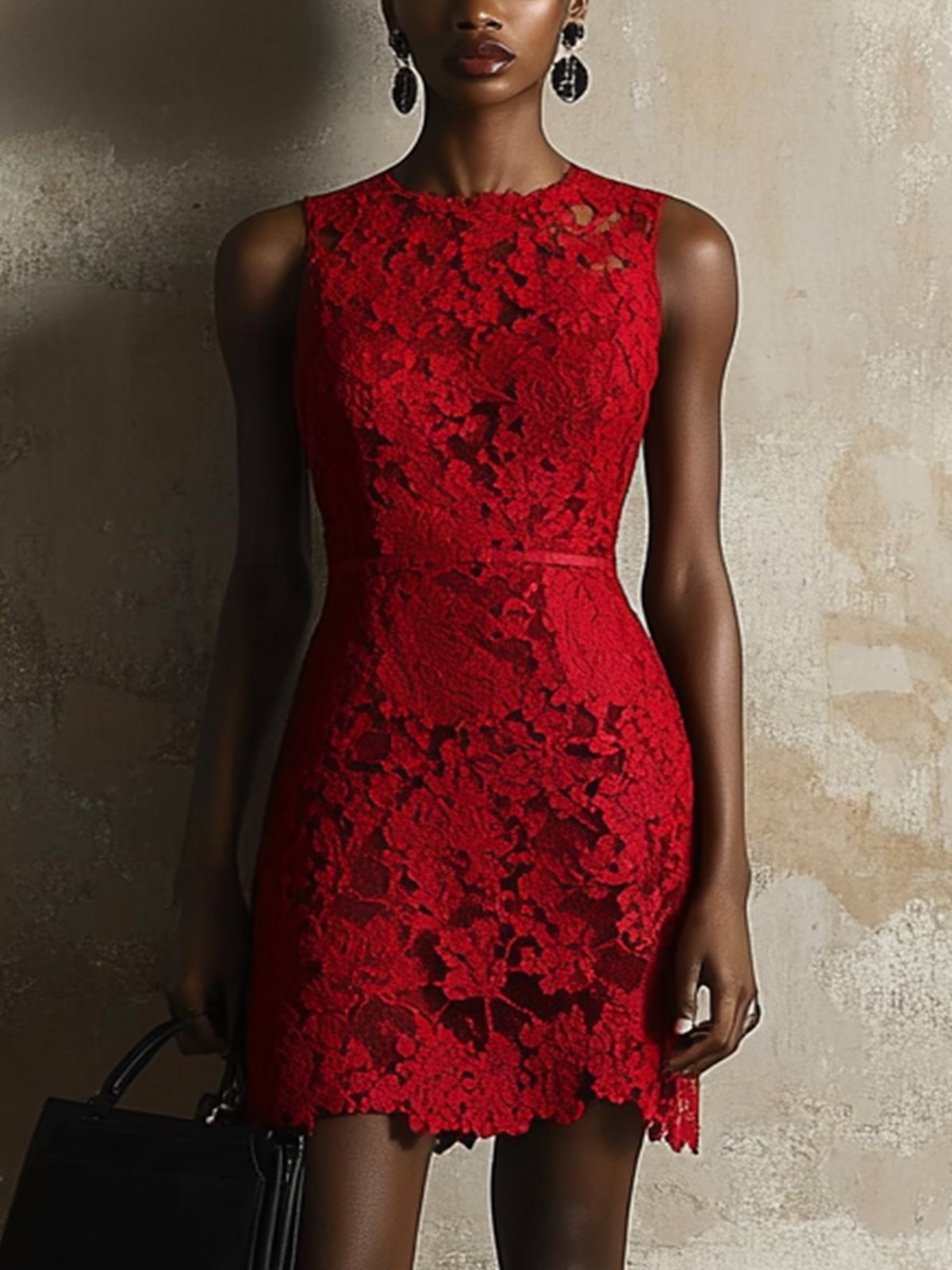 Red Sleeveless Lace Bodycon Dress