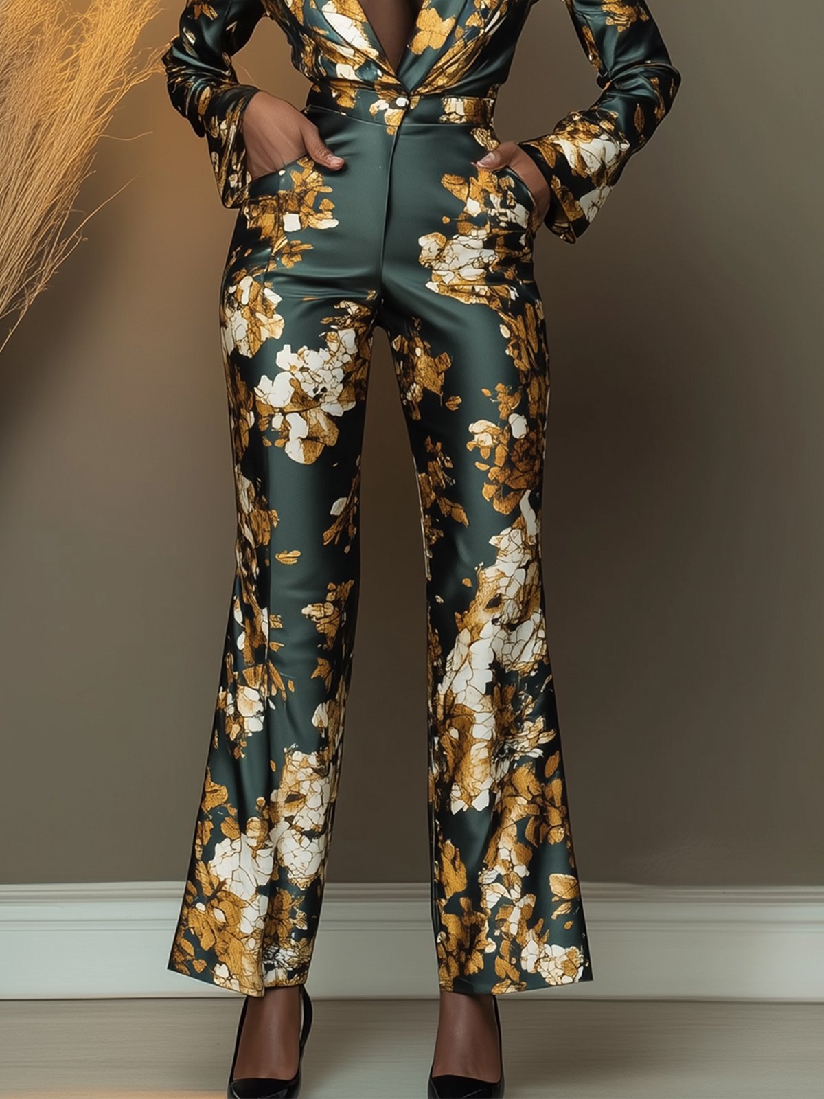 Luxury Satin Floral-Print Jumpsuit