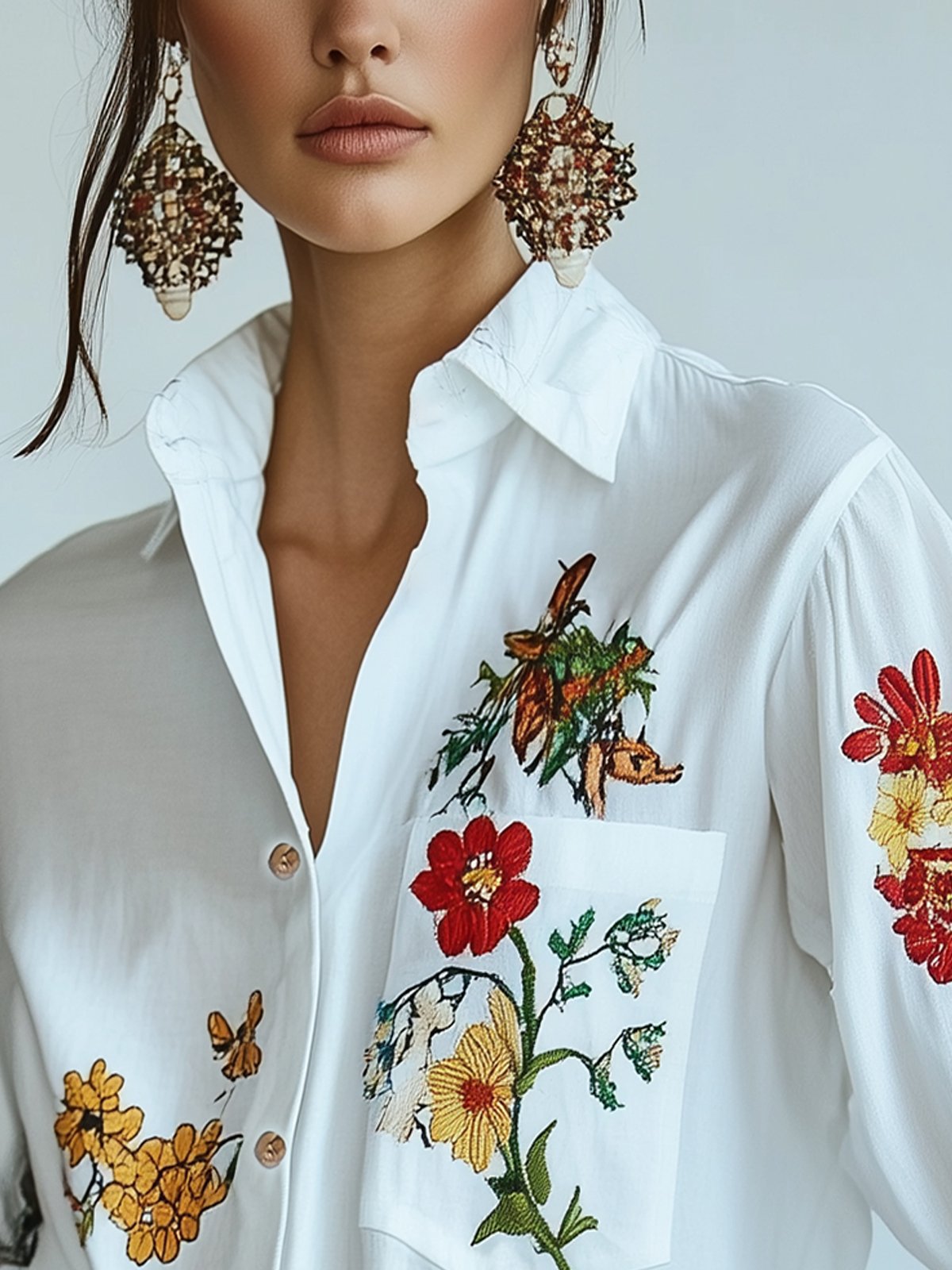 Stylish White Shirt With Floral Embroidery