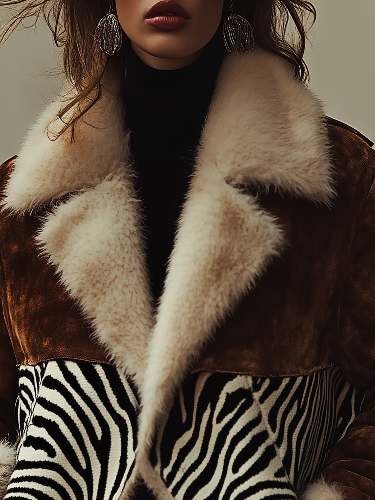 Suede Zebra Print Patchwork Warm Coat