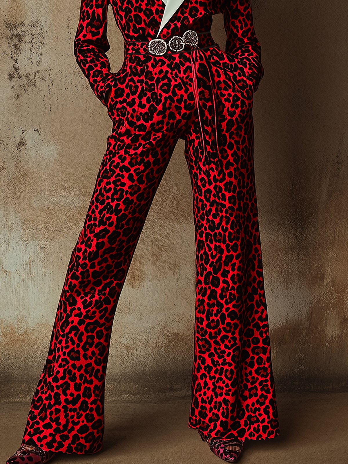 Colorblock Leopard-Print Jumpsuit With Belt