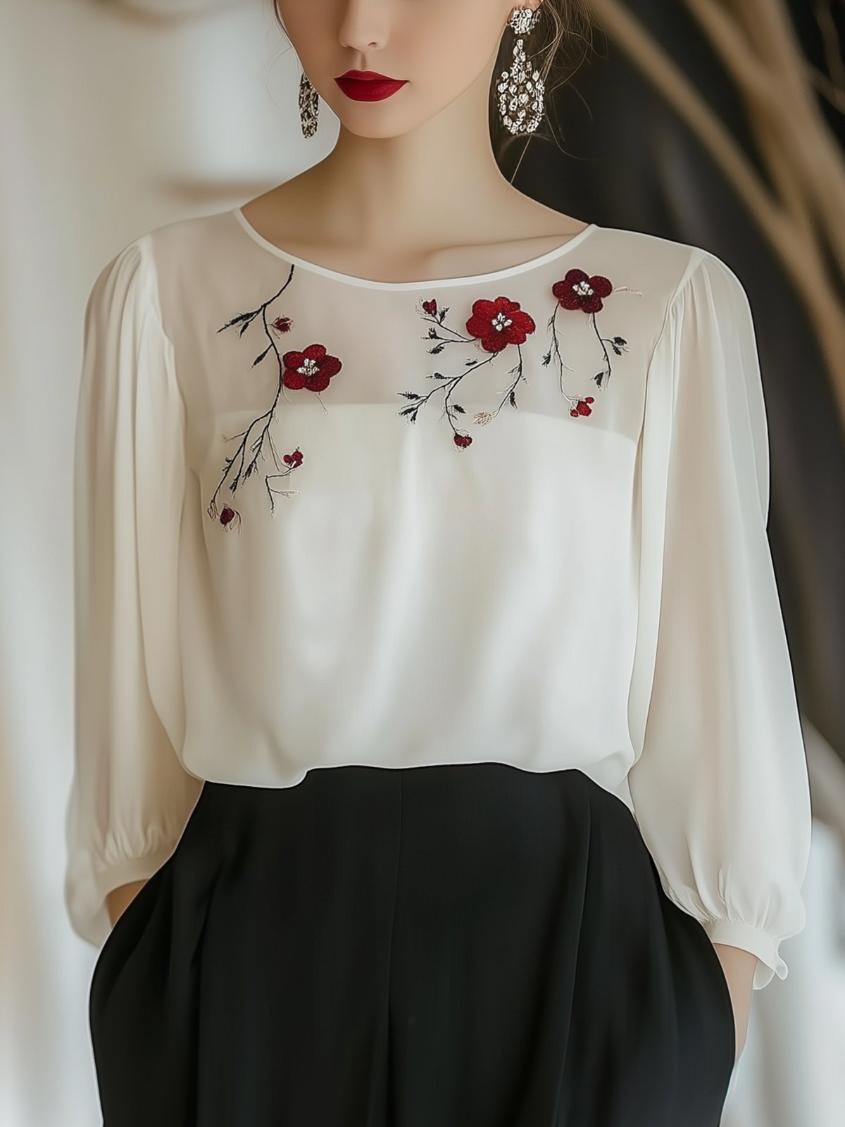 Exquisite Flora Embroidered Shirt