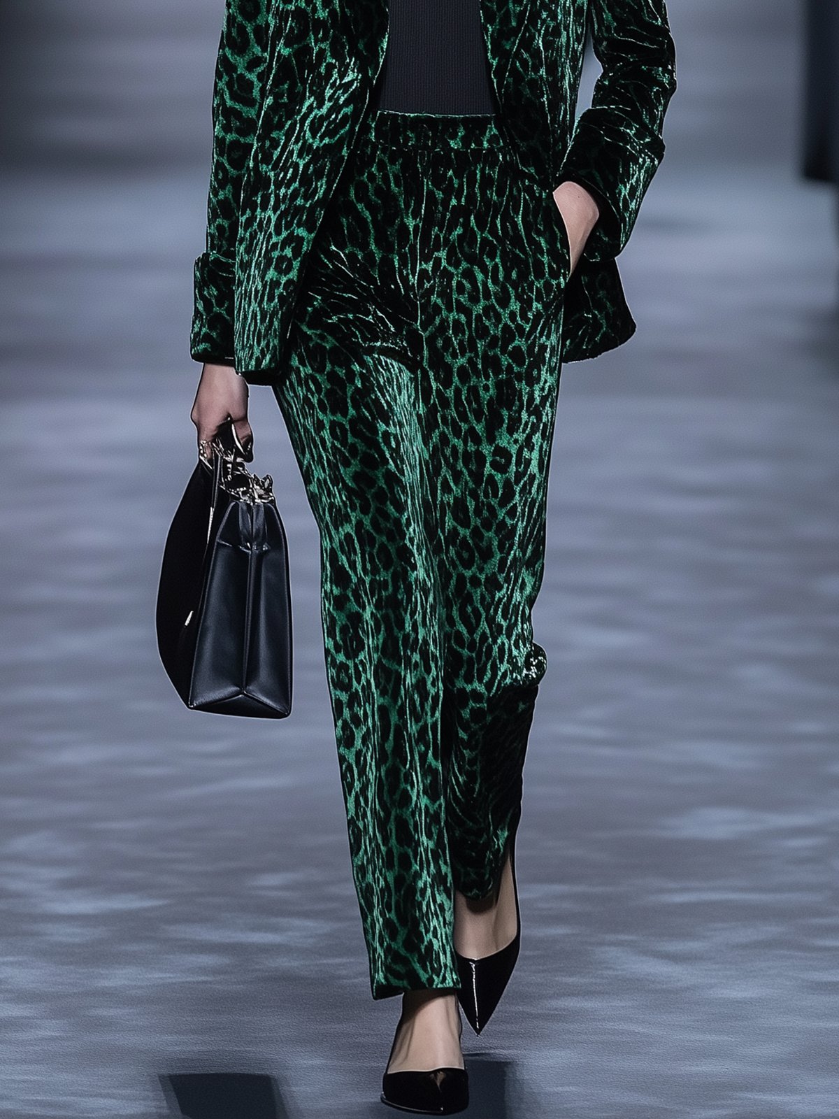 Classic Green Velvet Leopard Print Blazer And Pants