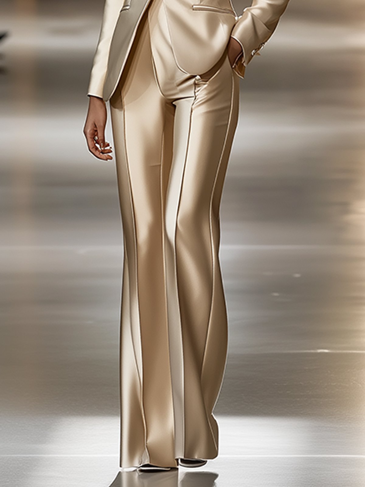 Chic Beige Satin Pants