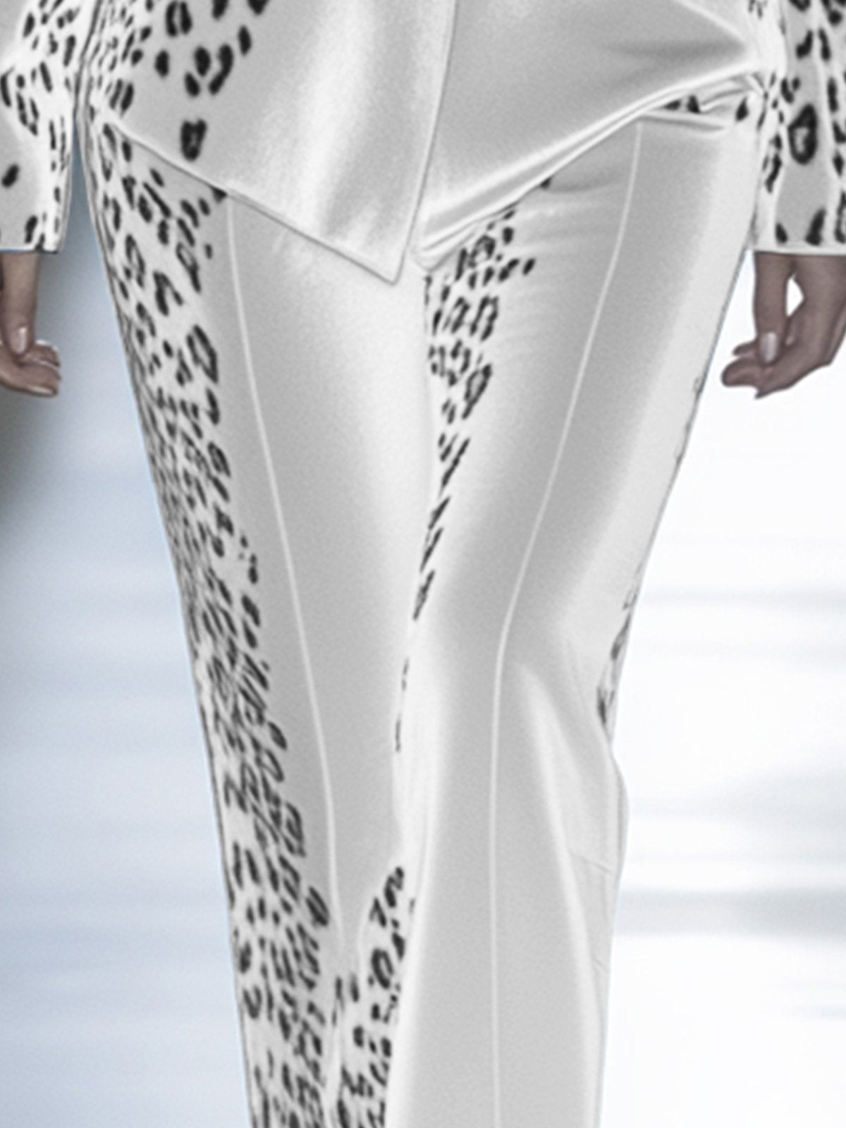 White Velvet Leopard Print Pants