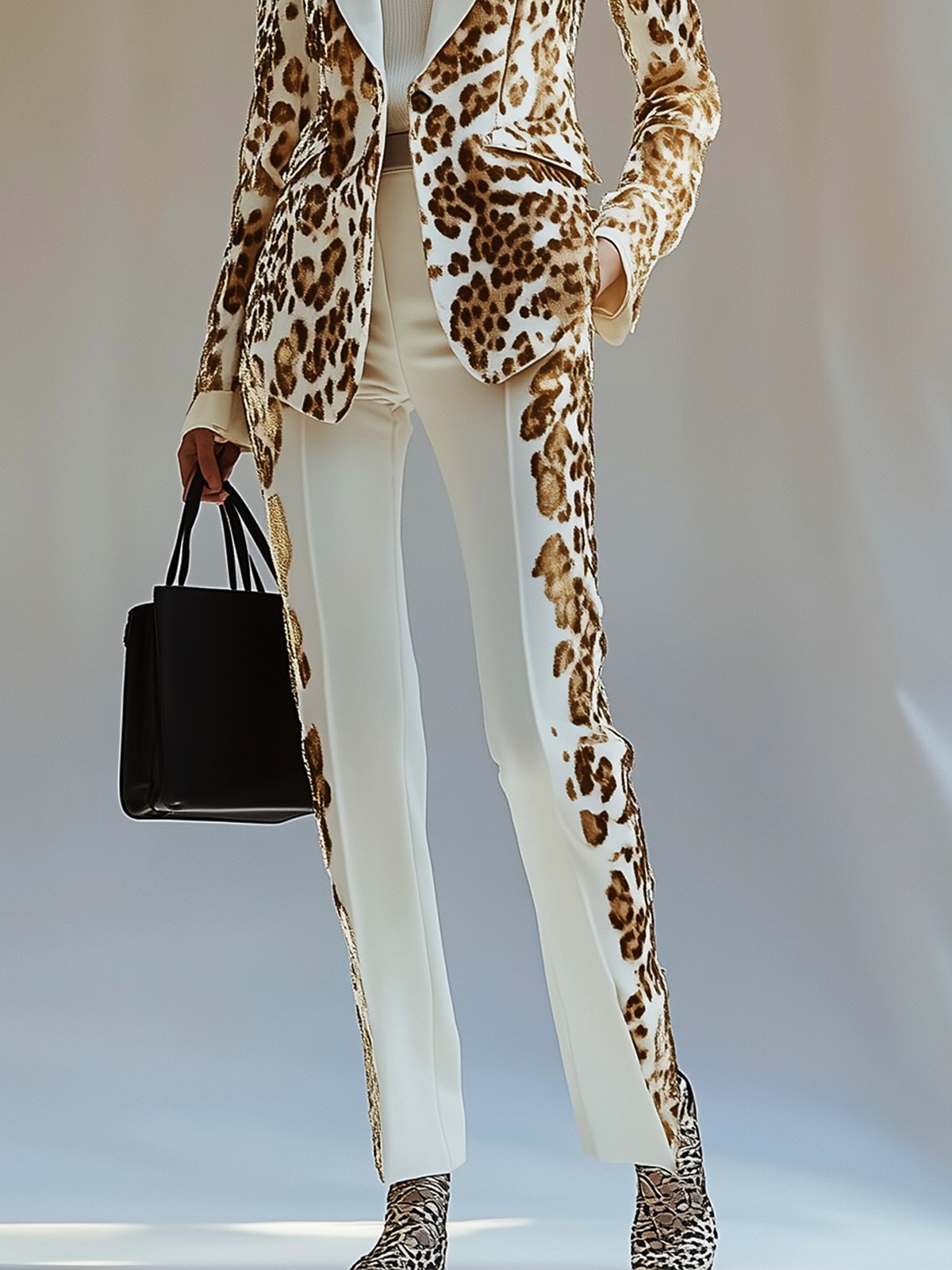 Classic White Velvet Leopard Print Suit