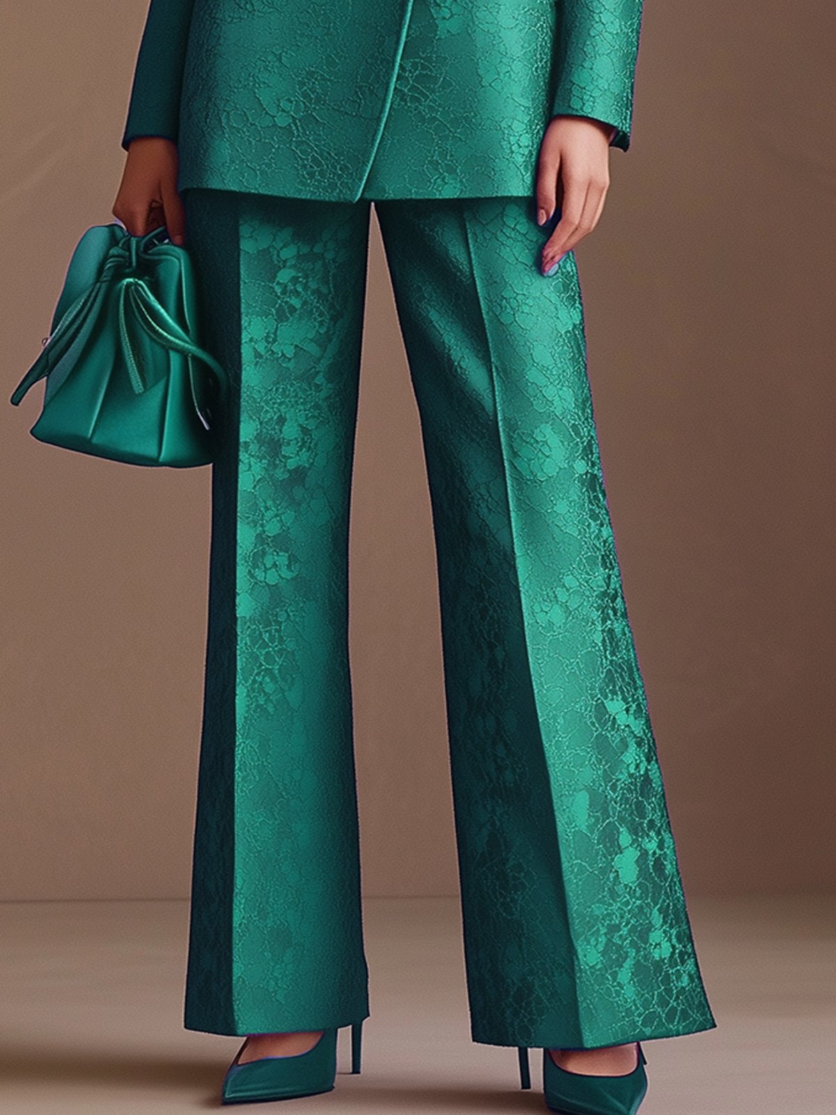 Charming Suit In Green Lace Print