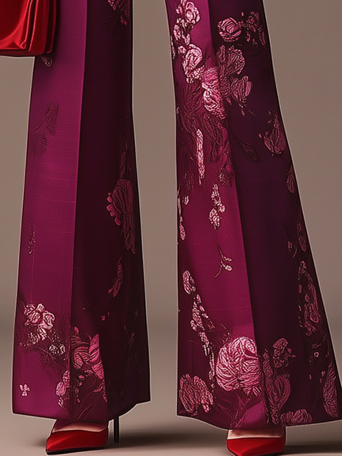 Premium Purple Satin Floral Print Pants