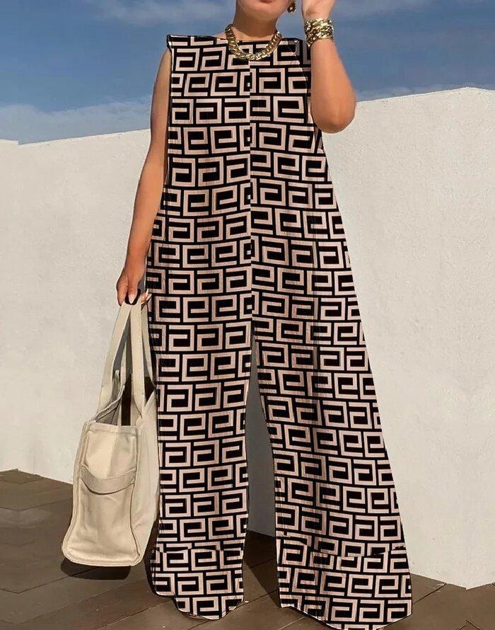 Wide Leg Contrast Color Printed Striped Jumpsuits