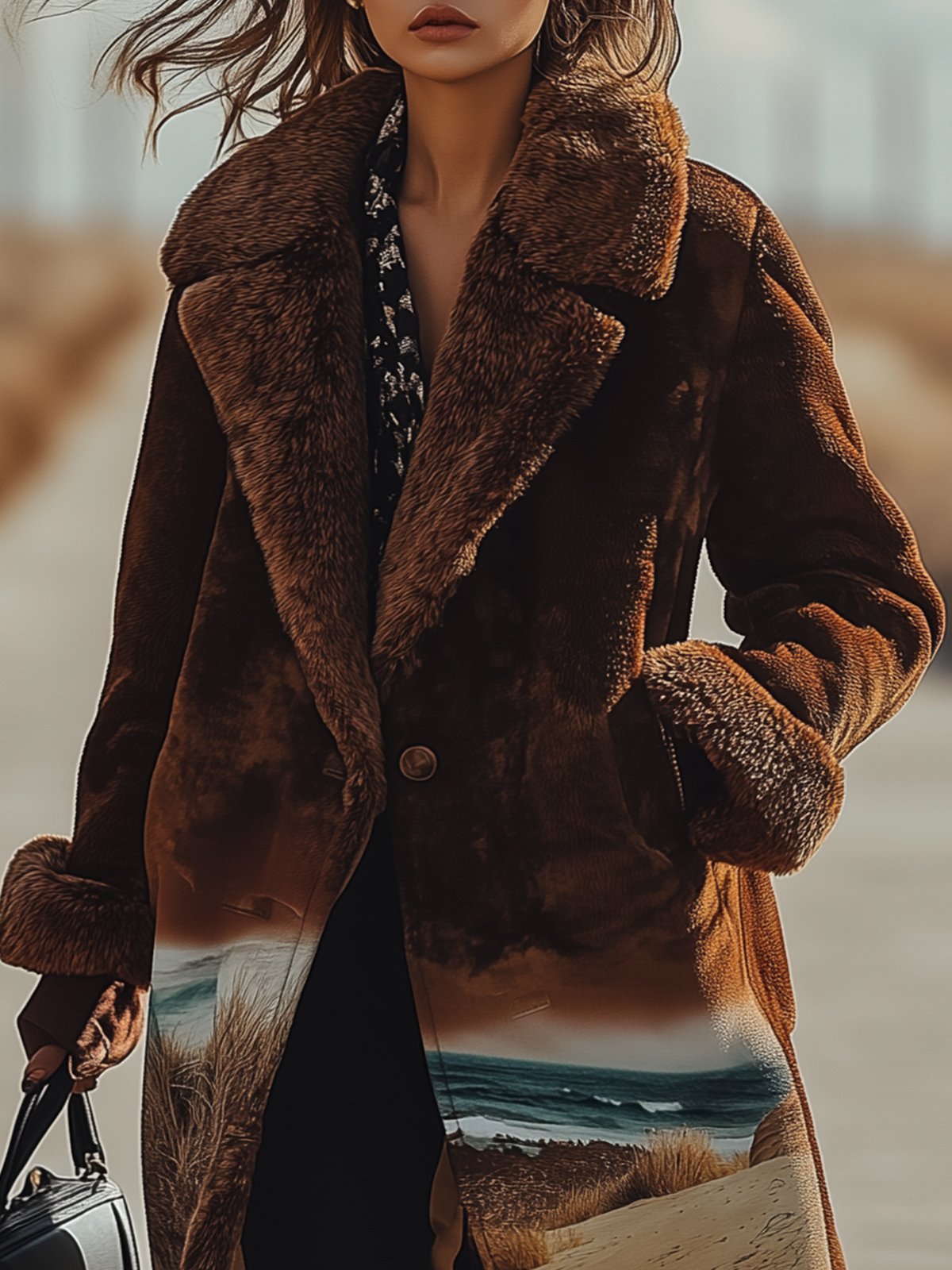 Landscape Print Warm Coat